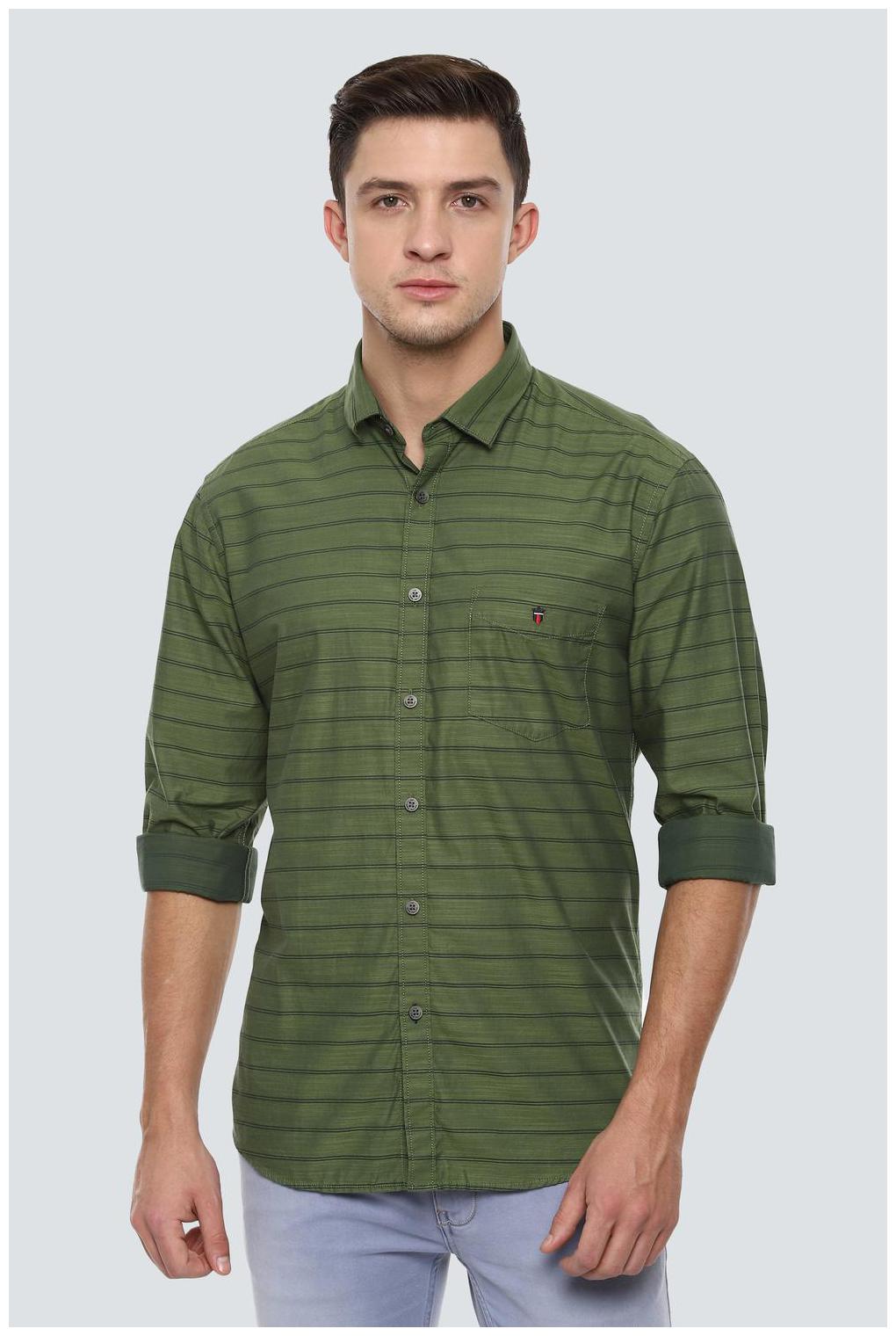 

Louis Philippe Men Green Horizontal Stripes Slim Fit Casual Shirt