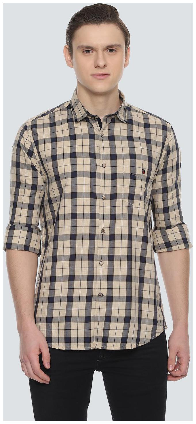 

Louis Philippe Men Beige Checked Super Slim Fit Casual Shirt