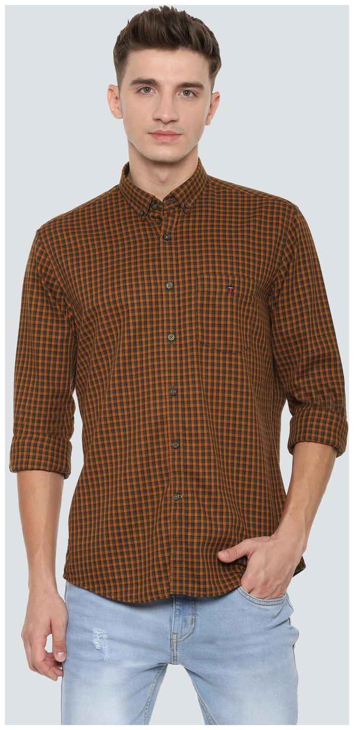 

Louis Philippe Men Orange Checked Slim Fit Casual Shirt