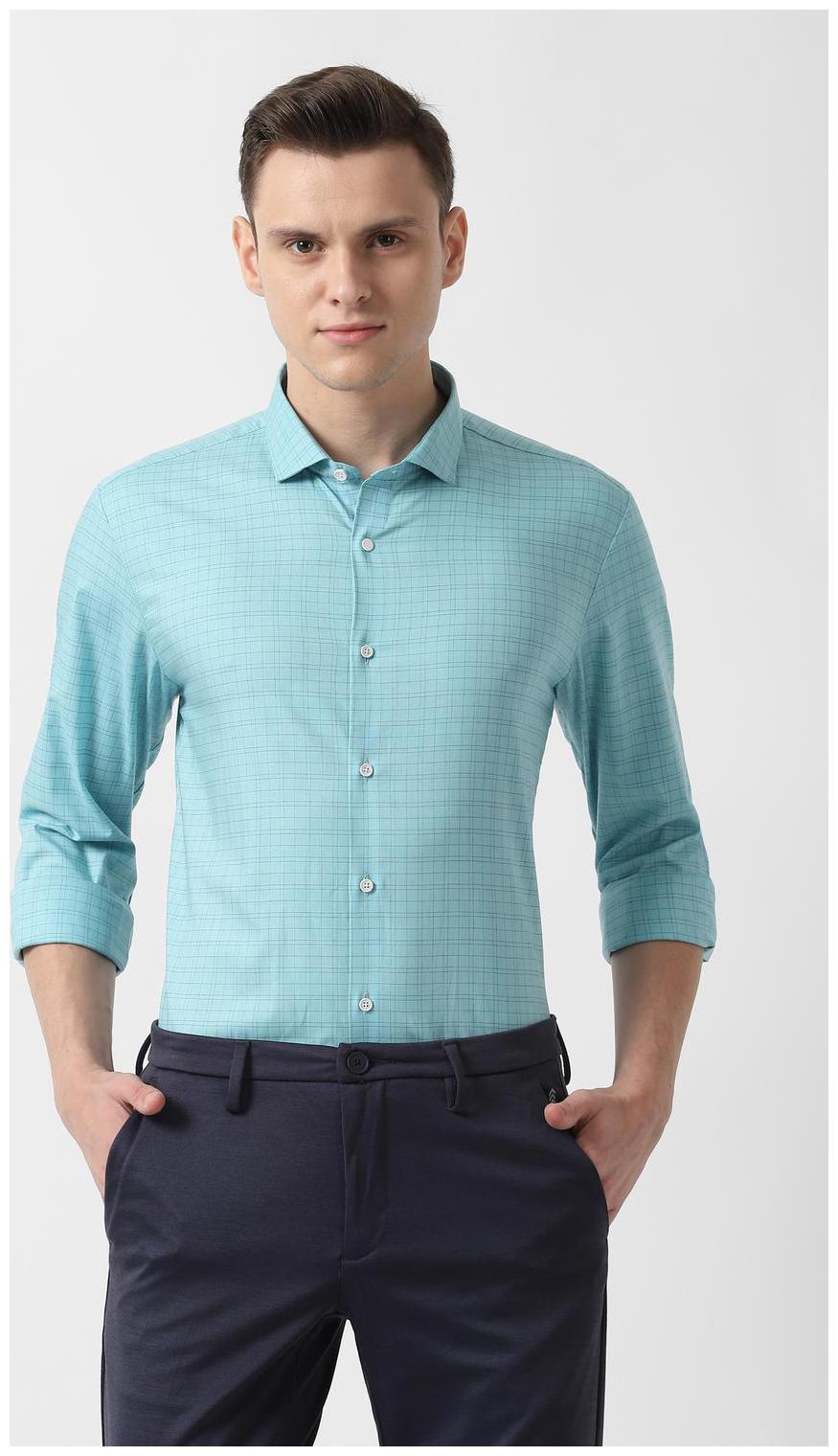 

Louis Philippe Men Blue Checked Super Slim Fit Casual Shirt