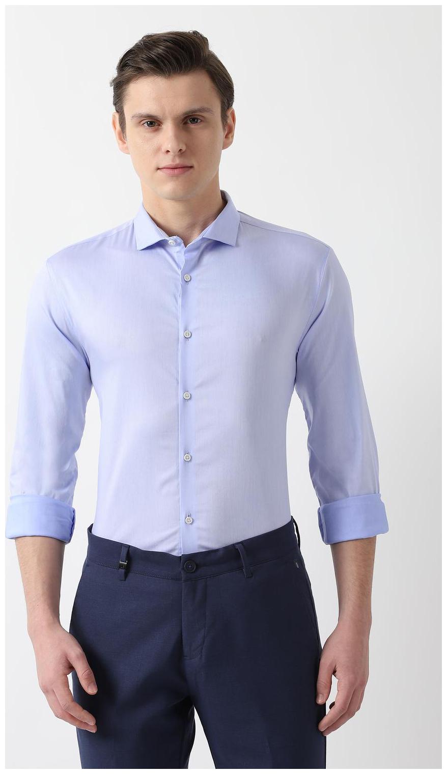 

Louis Philippe Men Blue Weaved Super Slim Fit Casual Shirt