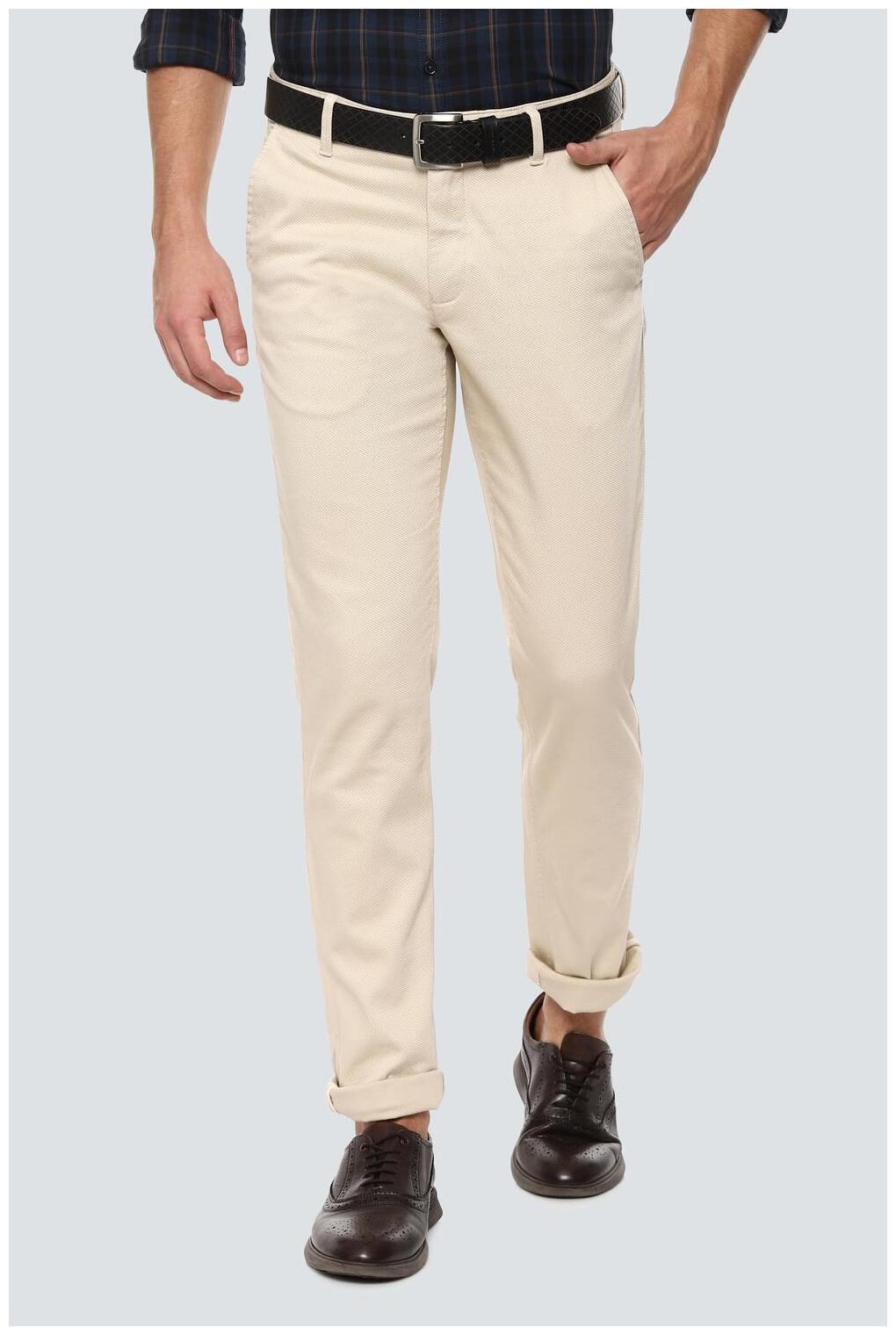 

Louis Philippe Men Beige Textured Slim fit Regular trousers
