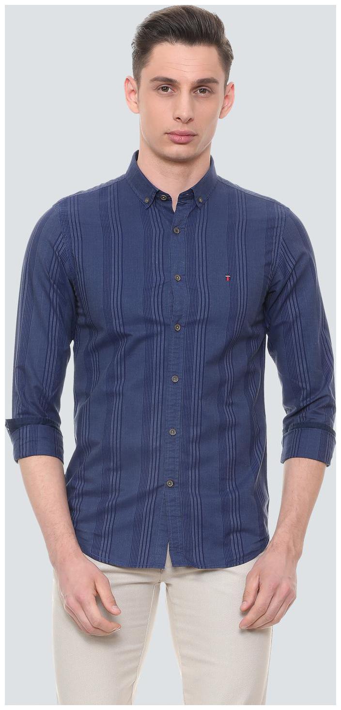 

Louis Philippe Men Blue Weaved Super Slim Fit Casual Shirt