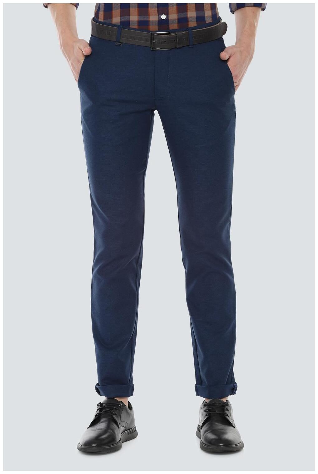 

Louis Philippe Men Navy blue Textured Slim fit Regular trousers