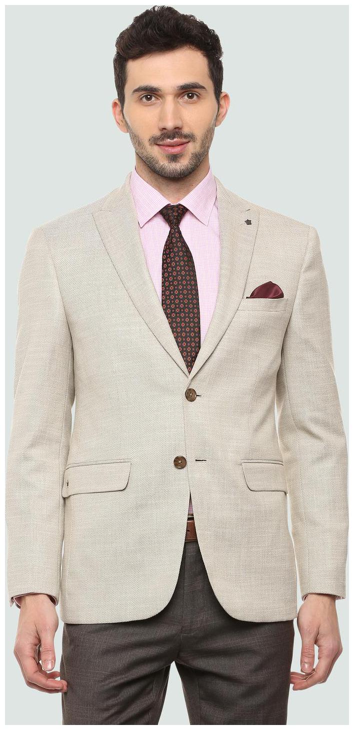 

Louis Philippe Men Beige Textured Slim fit Single Breasted Blazer