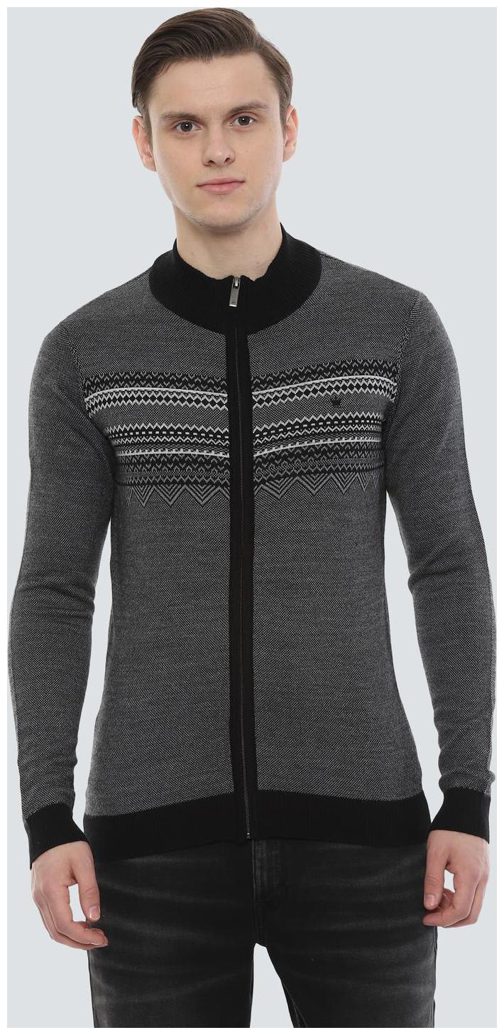 

Louis Philippe Men Grey High neck Front-open sweater