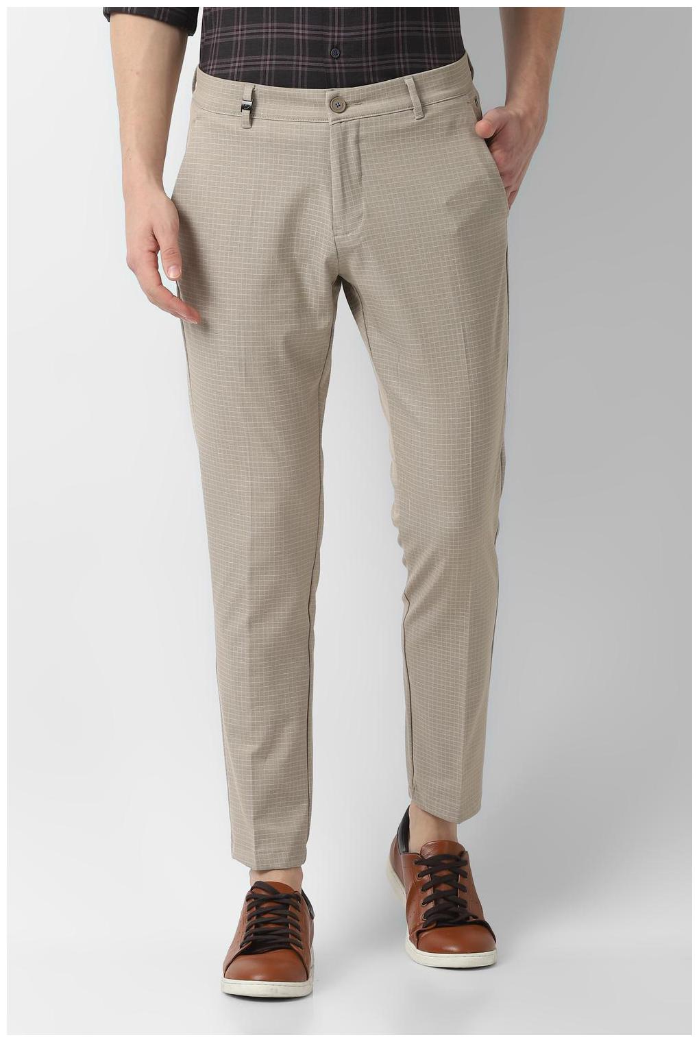 

Louis Philippe Men Beige Checked Slim fit Regular trousers