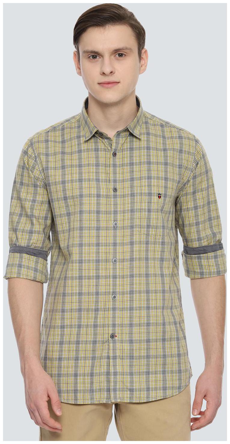 

Louis Philippe Men Yellow Checked Super Slim Fit Casual Shirt