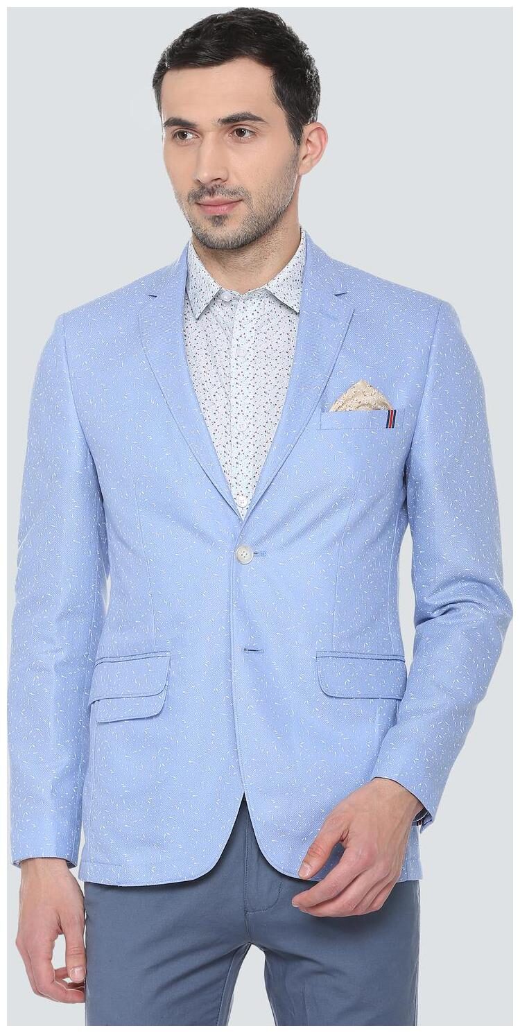 

Louis Philippe Men Blue Printed Slim fit Single Breasted Blazer