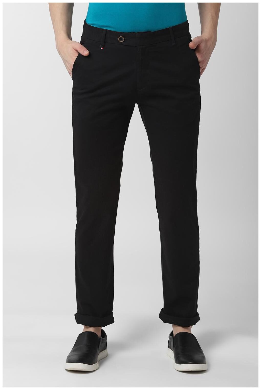 

Peter England Men Black Solid Slim fit Regular trousers