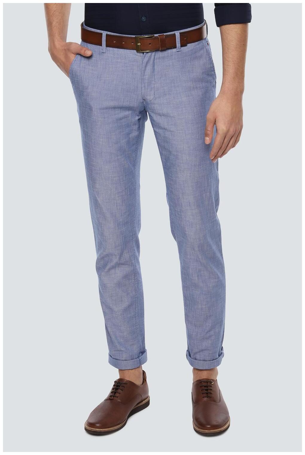 

Louis Philippe Men Blue Textured Slim fit Regular trousers