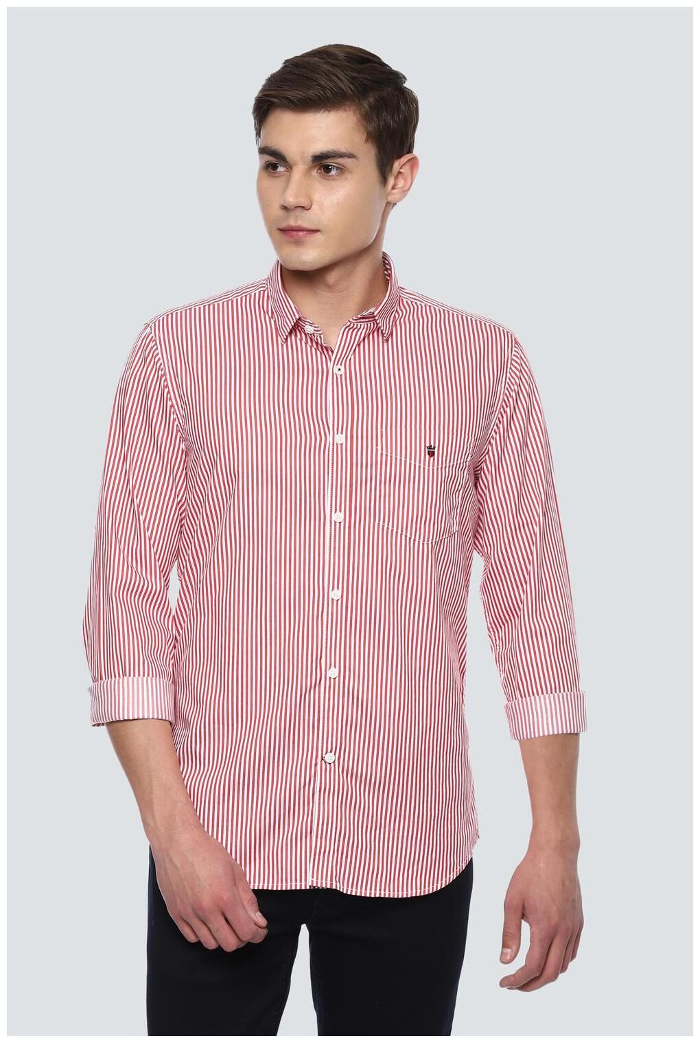 

Louis Philippe Men Red Vertical Stripes Super Slim Fit Casual Shirt