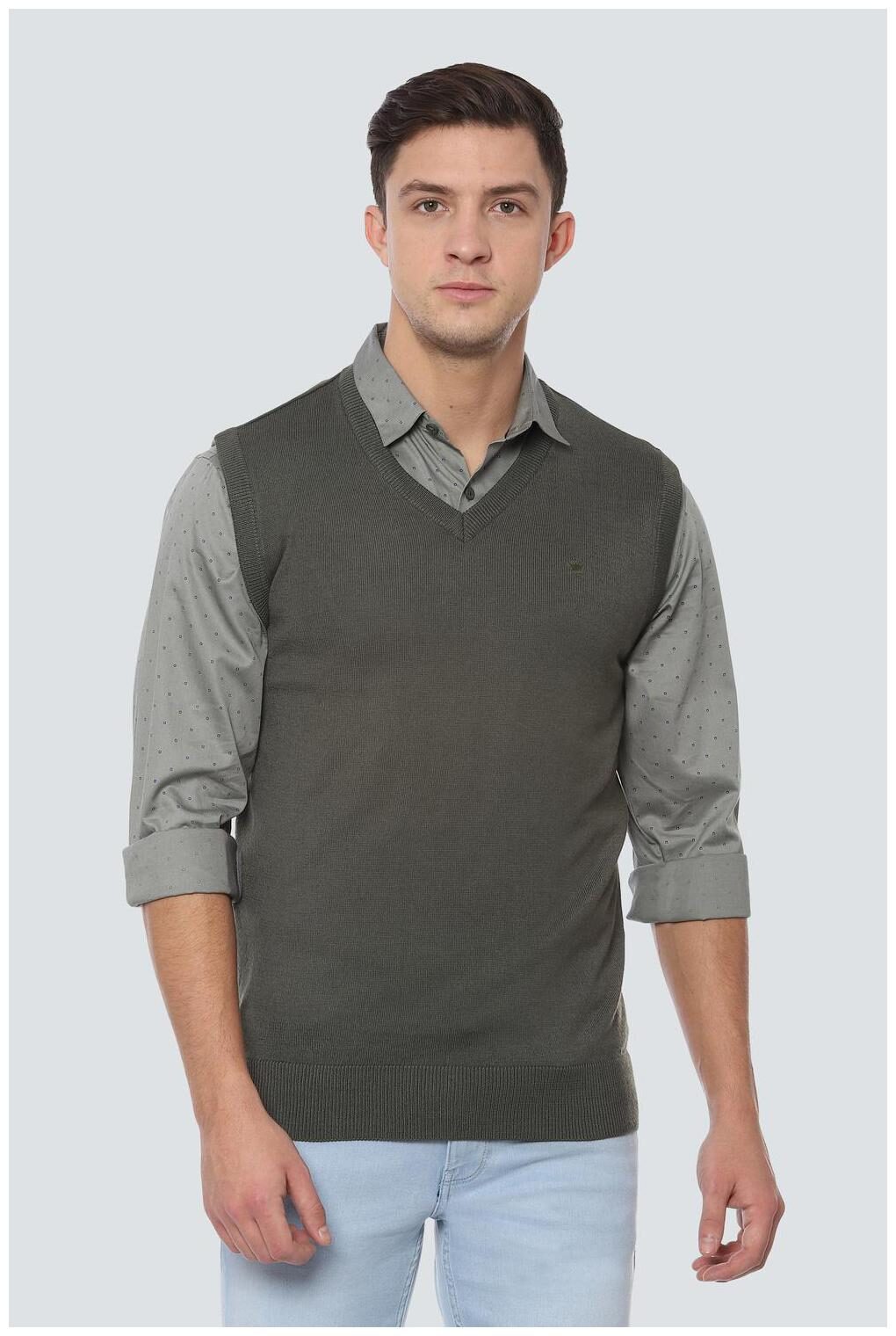 

Louis Philippe Men Green V neck Pullover