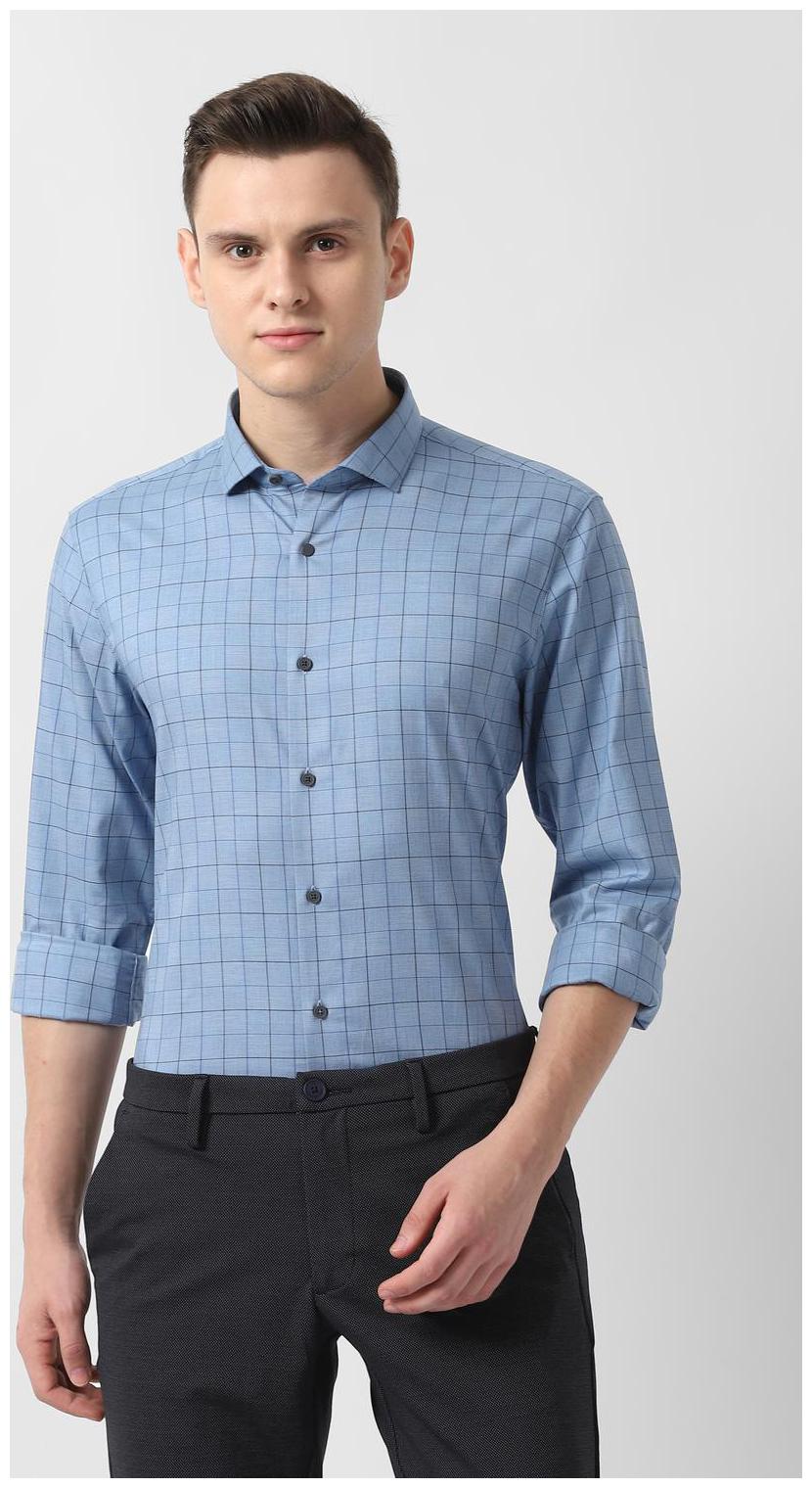 

Louis Philippe Men Blue Checked Super Slim Fit Casual Shirt