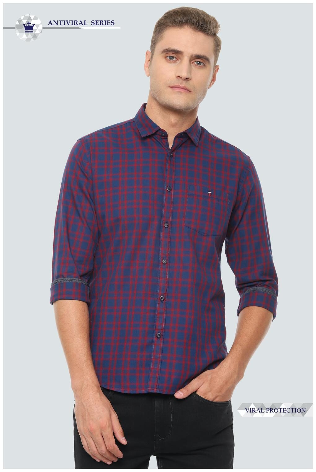 

Louis Philippe Men Blue Checked Slim Fit Casual Shirt