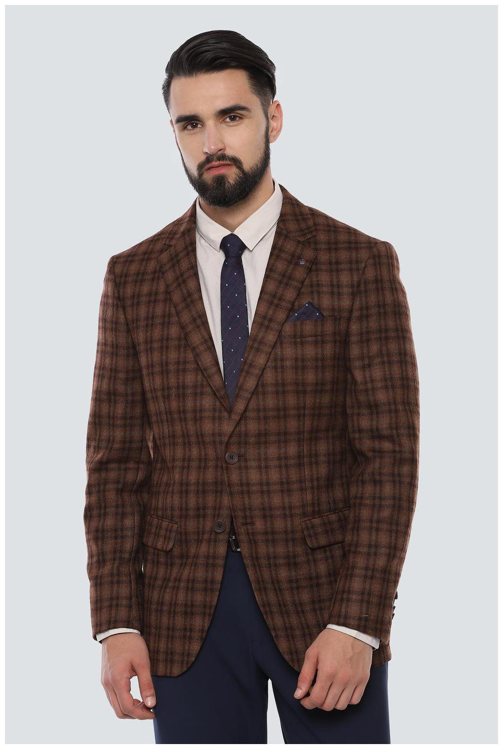 

Louis Philippe Men Brown Checked Regular fit Single Breasted Blazer