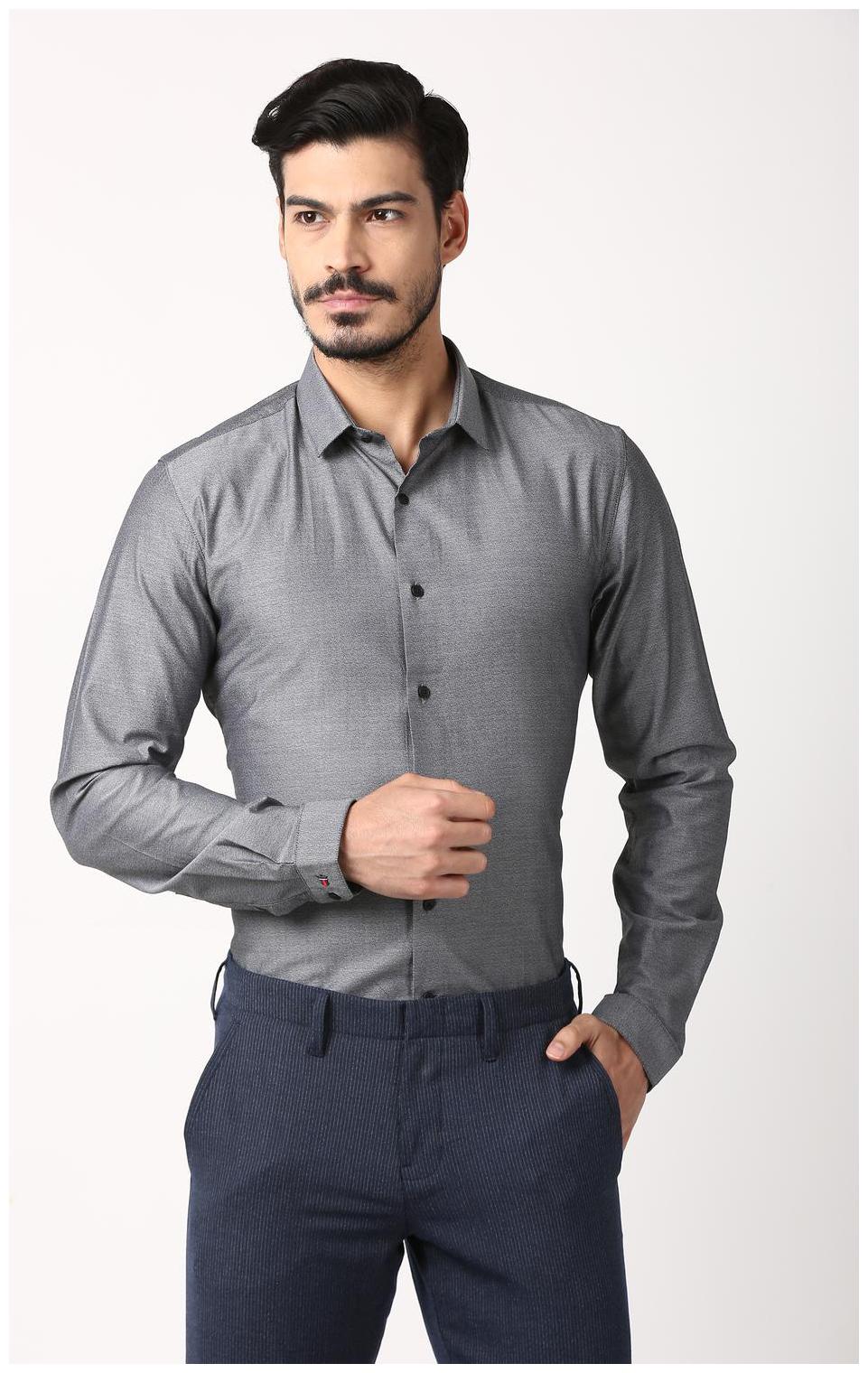 

Louis Philippe Men Grey Weaved Super Slim Fit Casual Shirt