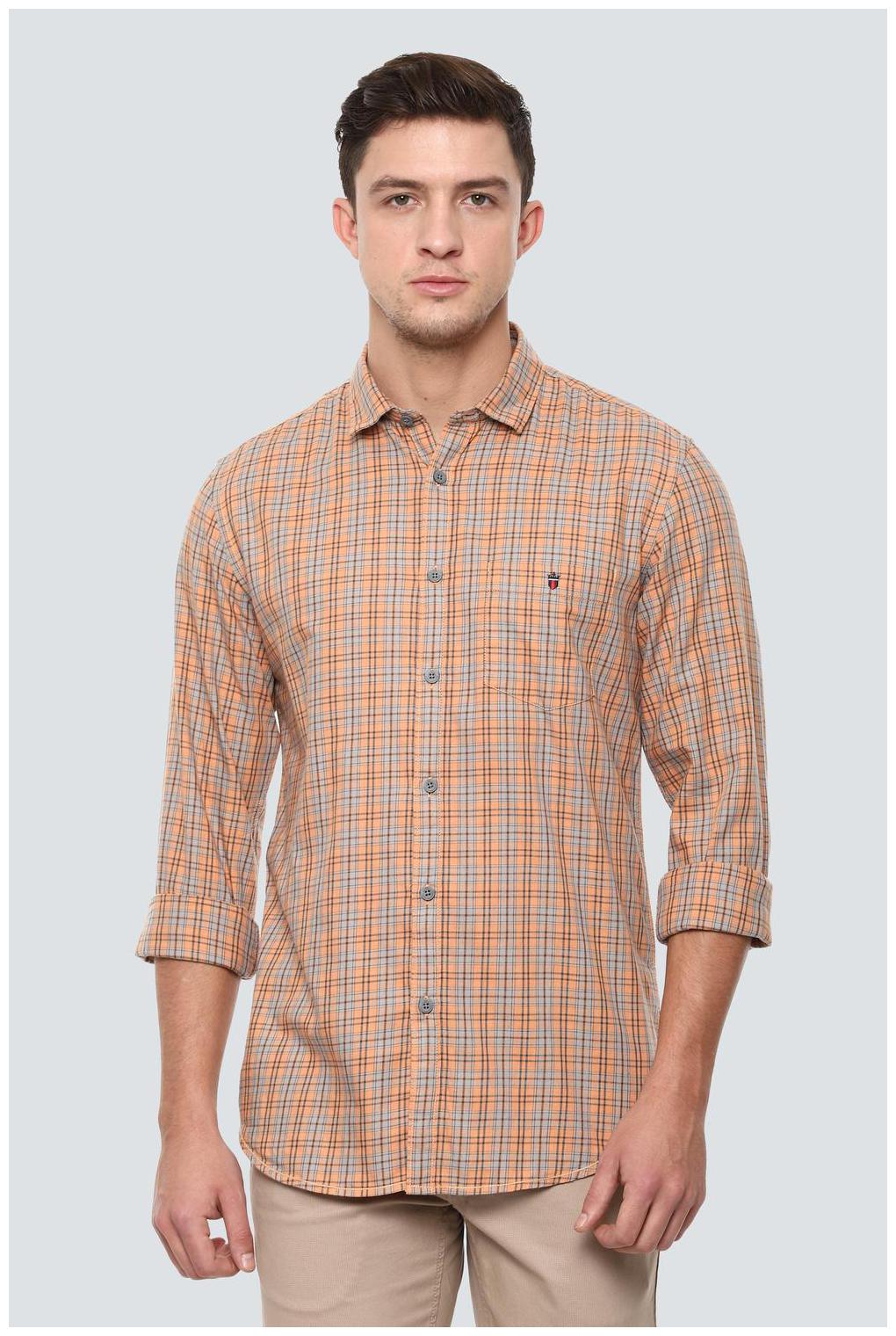 

Louis Philippe Men Orange Checked Super Slim Fit Casual Shirt