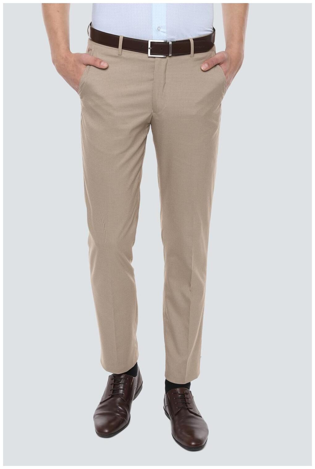 

Louis Philippe Men Checked Slim Fit Formal Trouser - Beige
