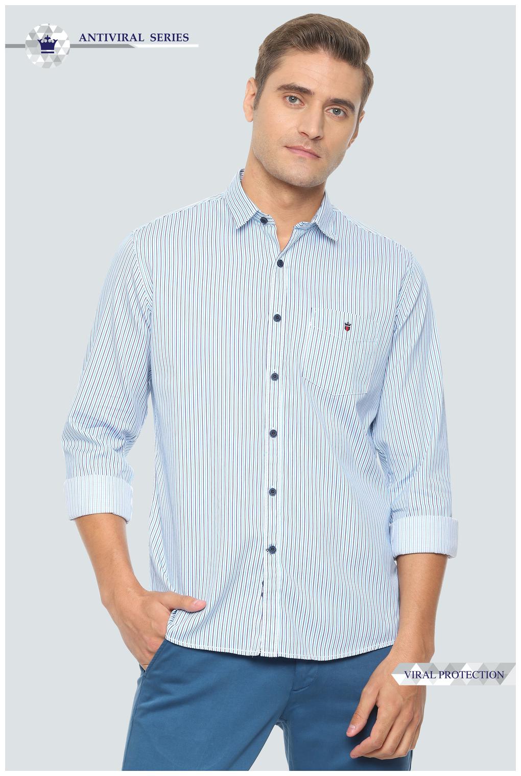 

Louis Philippe Men Blue Vertical Stripes Slim Fit Casual Shirt