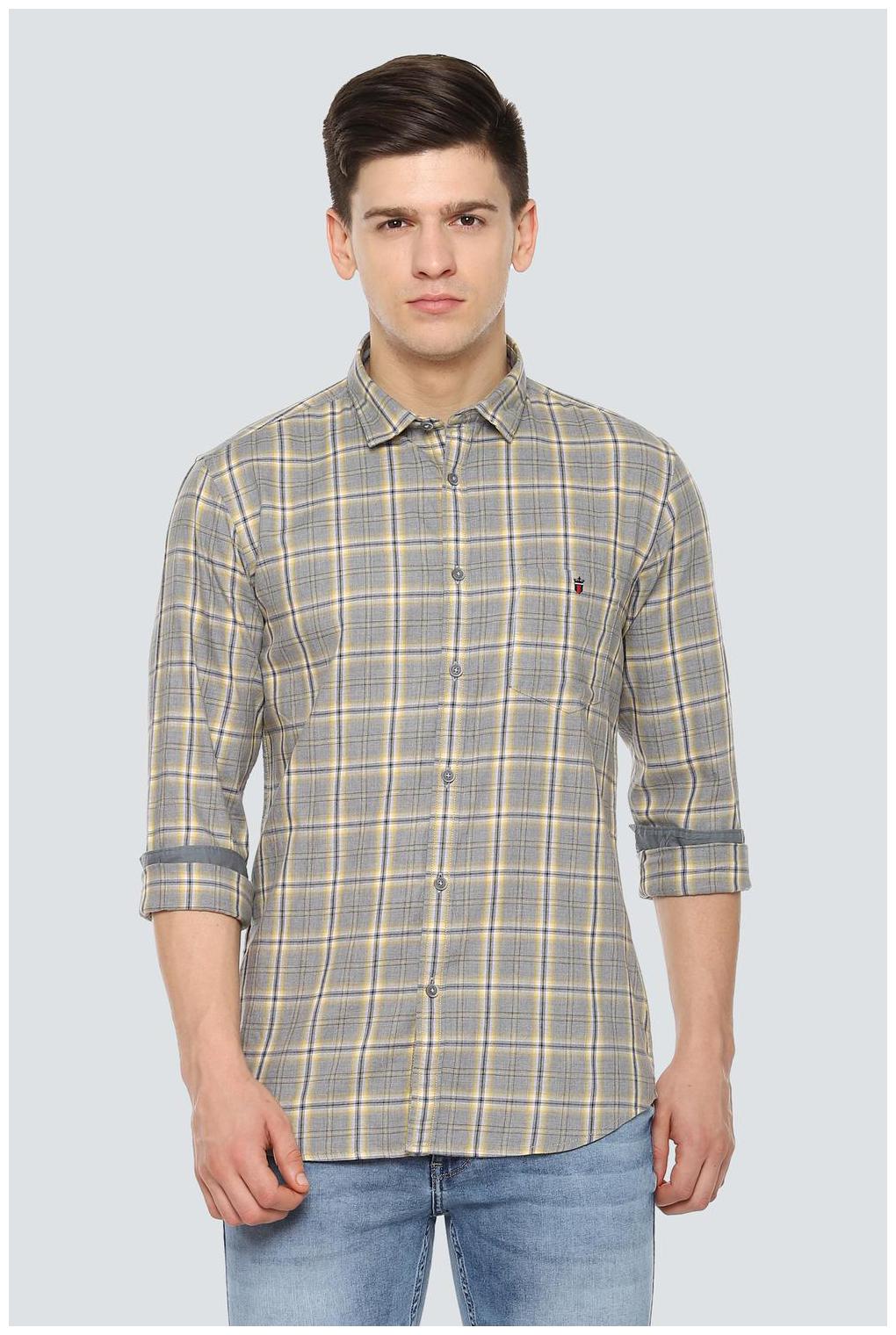 

Louis Philippe Men Grey Checked Super Slim Fit Casual Shirt