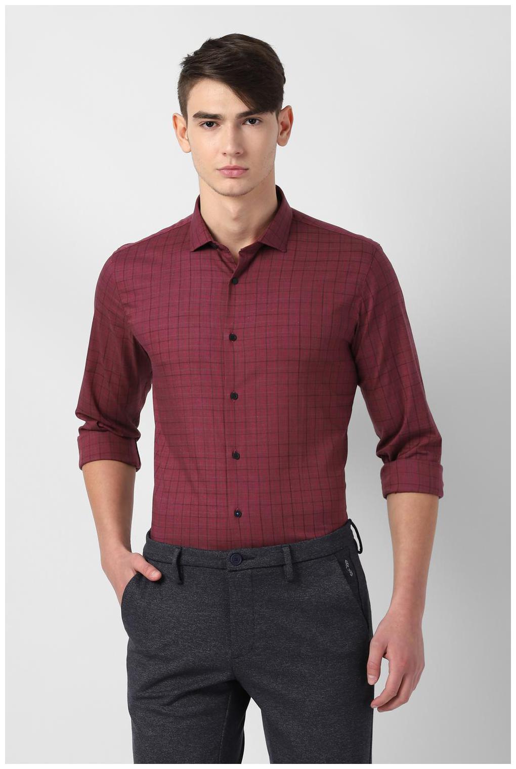 

Louis Philippe Men Purple Checked Super Slim Fit Casual Shirt