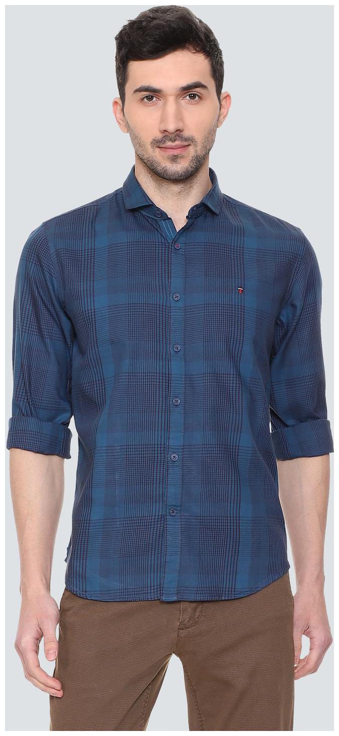 

Louis Philippe Men Blue Checked Super Slim Fit Casual Shirt