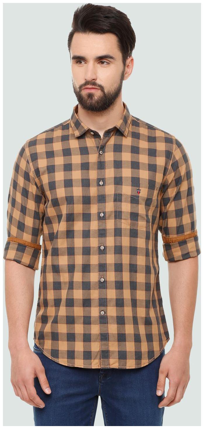 

Louis Philippe Men Brown Checked Slim Fit Casual Shirt