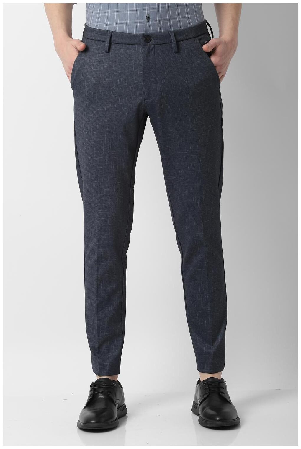 

Louis Philippe Men Grey Textured Slim fit Regular trousers