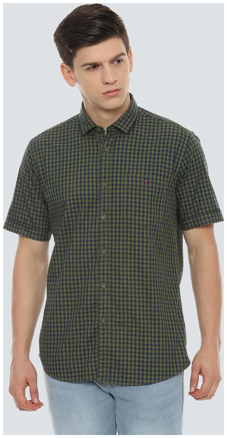 

Louis Philippe Men Green Checked Slim Fit Casual Shirt