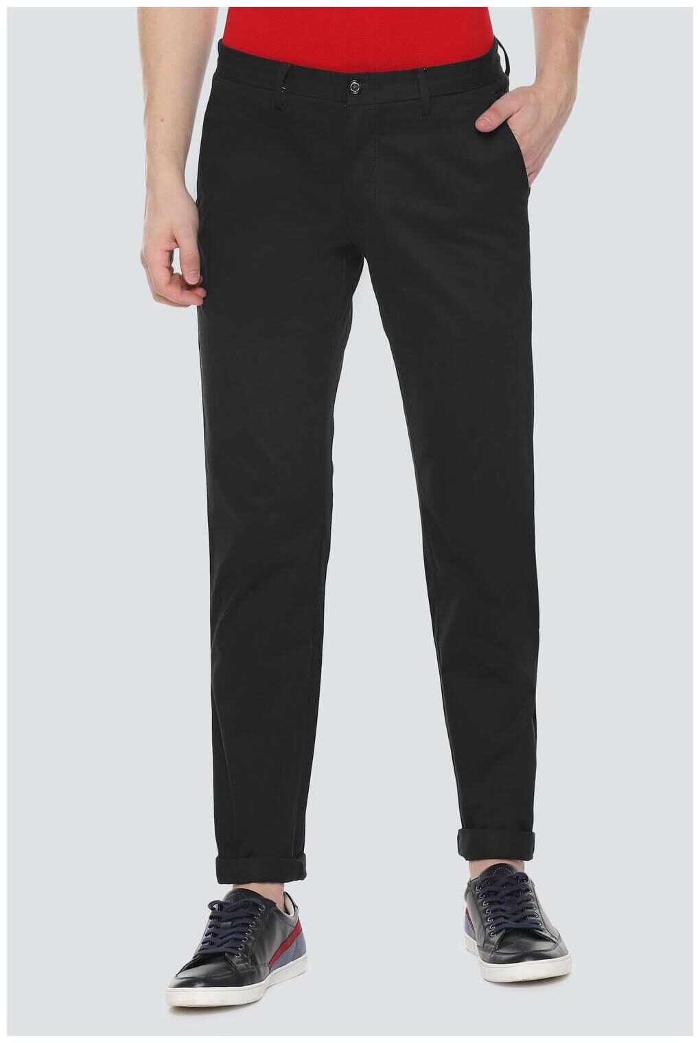 

Louis Philippe Men Black Solid Slim fit Regular trousers