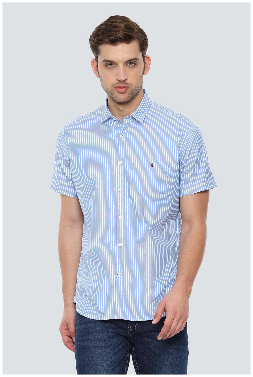 

Louis Philippe Men Blue Vertical Stripes Slim Fit Casual Shirt