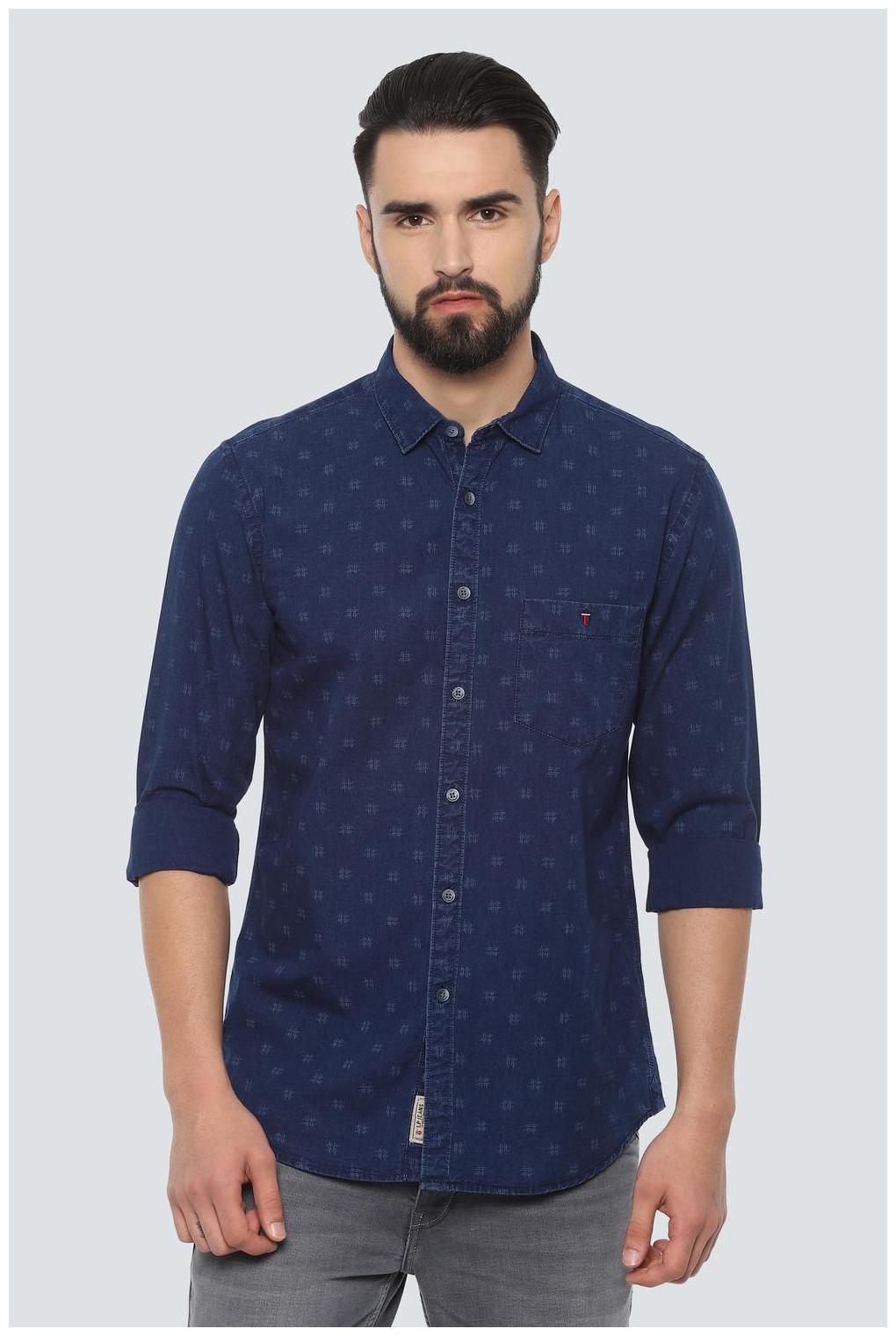 

Louis Philippe Men Blue Printed Super Slim Fit Casual Shirt