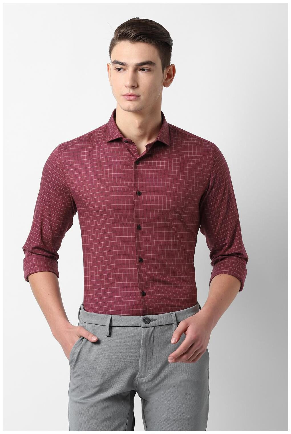 

Louis Philippe Men Maroon Checked Super Slim Fit Casual Shirt