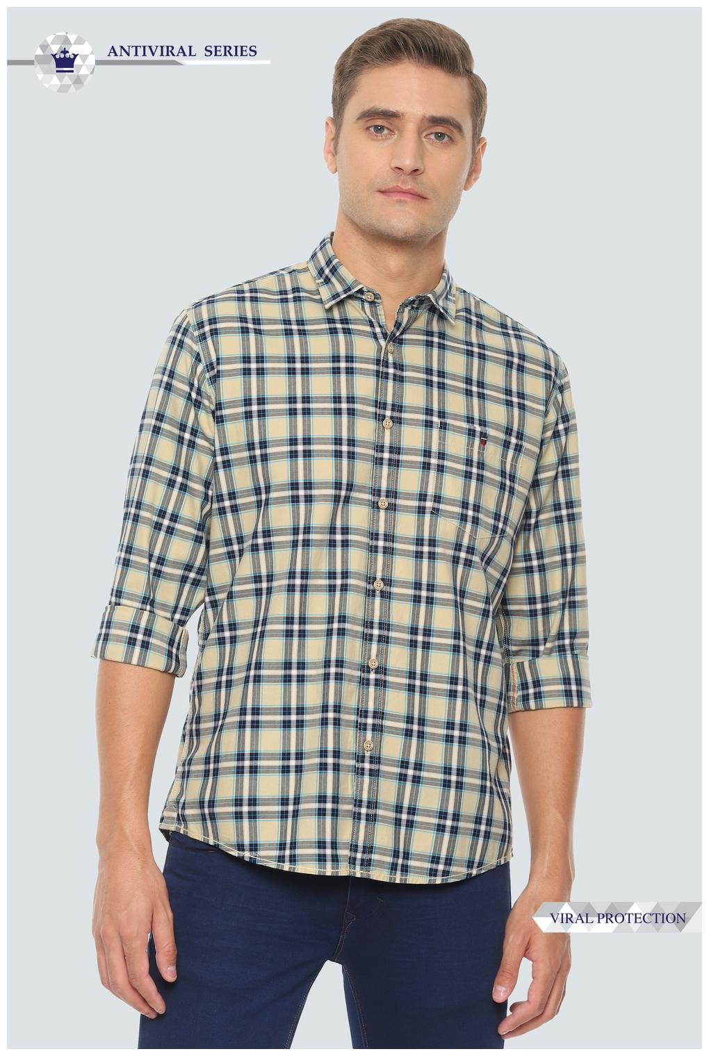 

Louis Philippe Men Beige Checked Slim Fit Casual Shirt