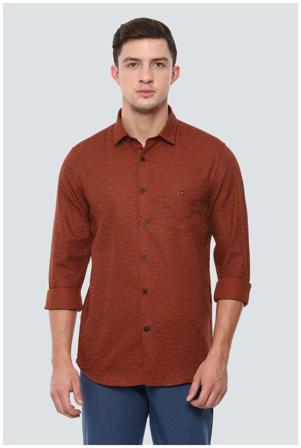 

Louis Philippe Men Brown Textured Super Slim Fit Casual Shirt