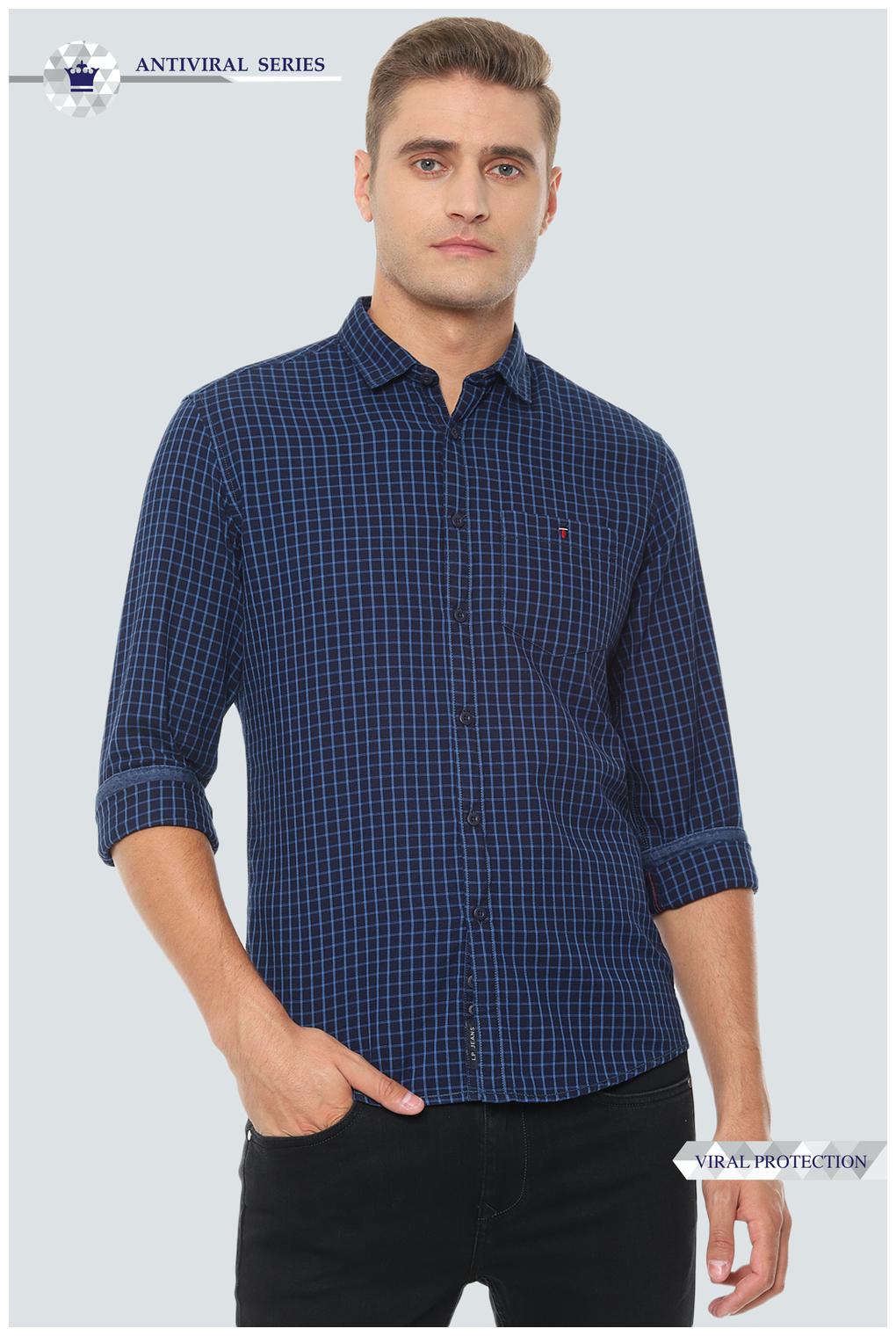 

Louis Philippe Men Blue Checked Slim Fit Casual Shirt
