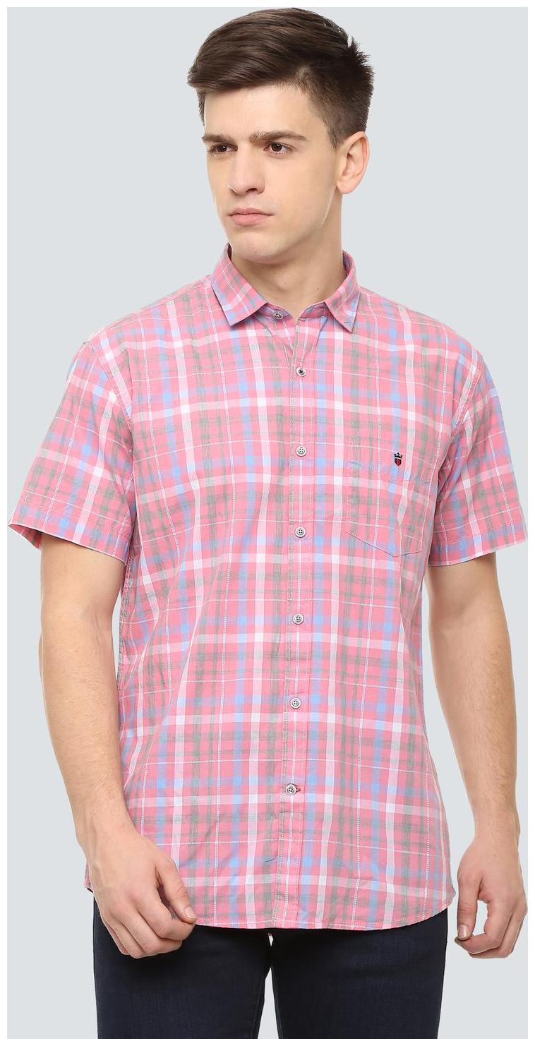 

Louis Philippe Men Pink Checked Slim Fit Casual Shirt