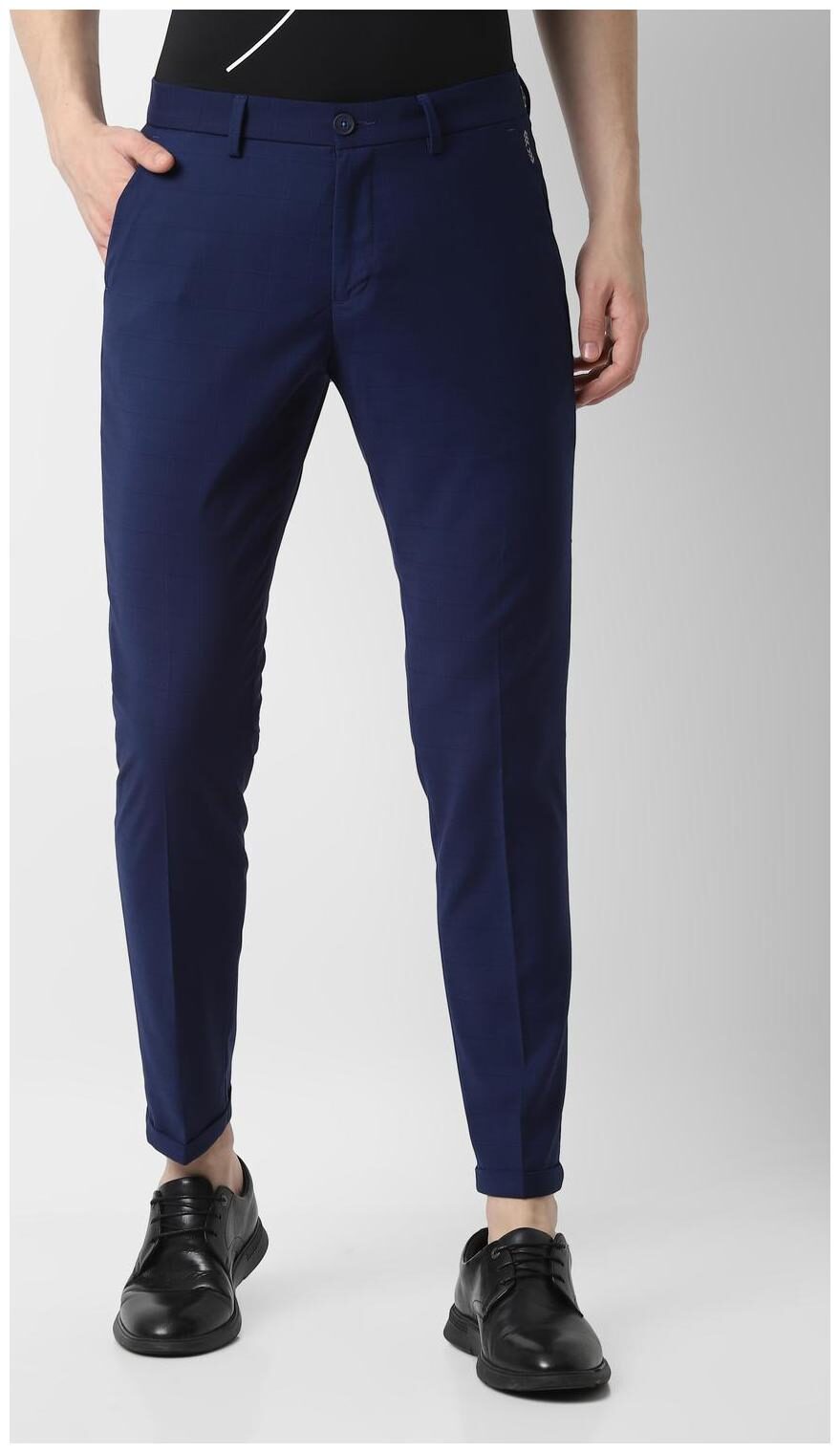 

Louis Philippe Men Blue Checked Slim fit Regular trousers