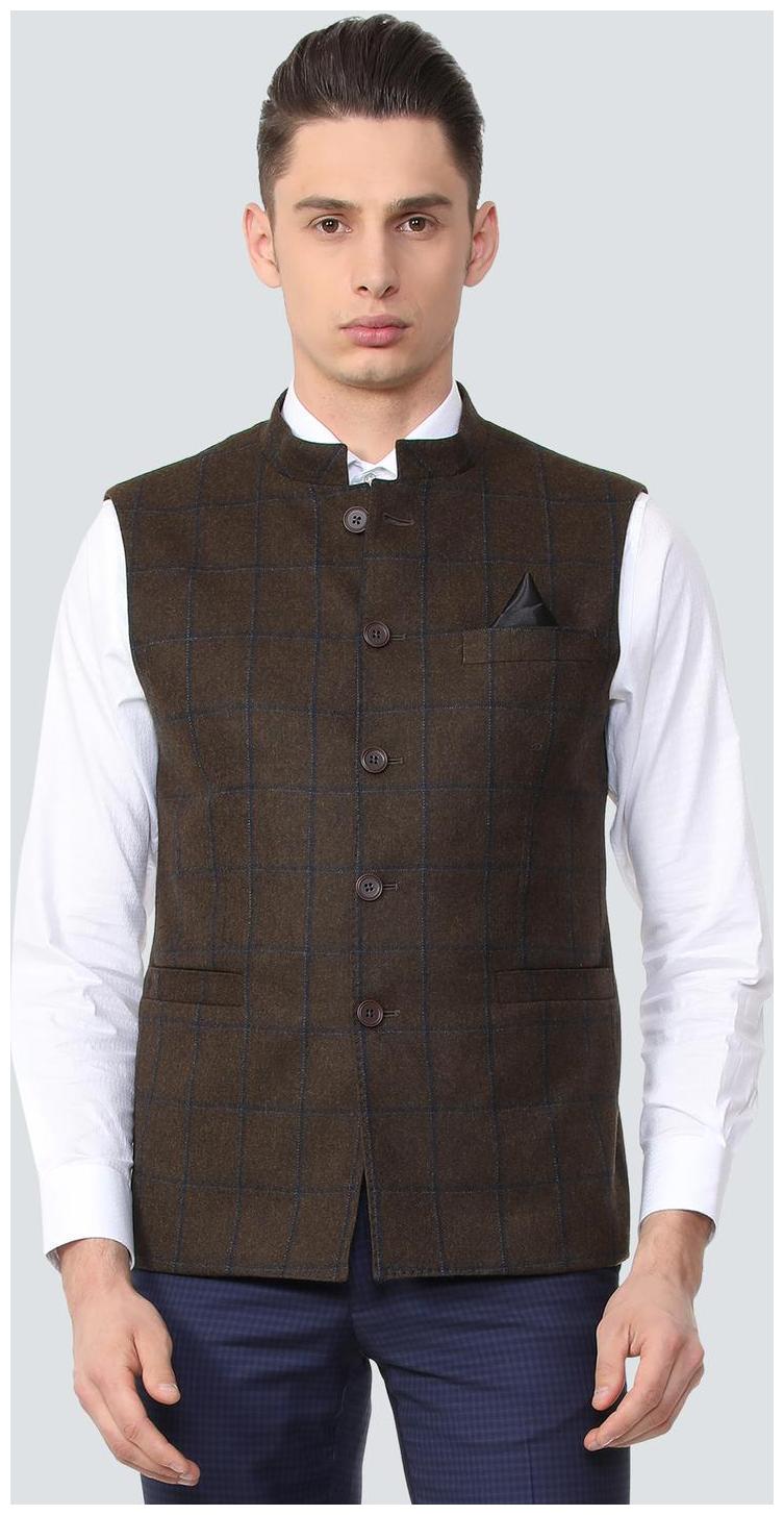 

Louis Philippe Men Brown Checked Regular fit Single Breasted Blazer
