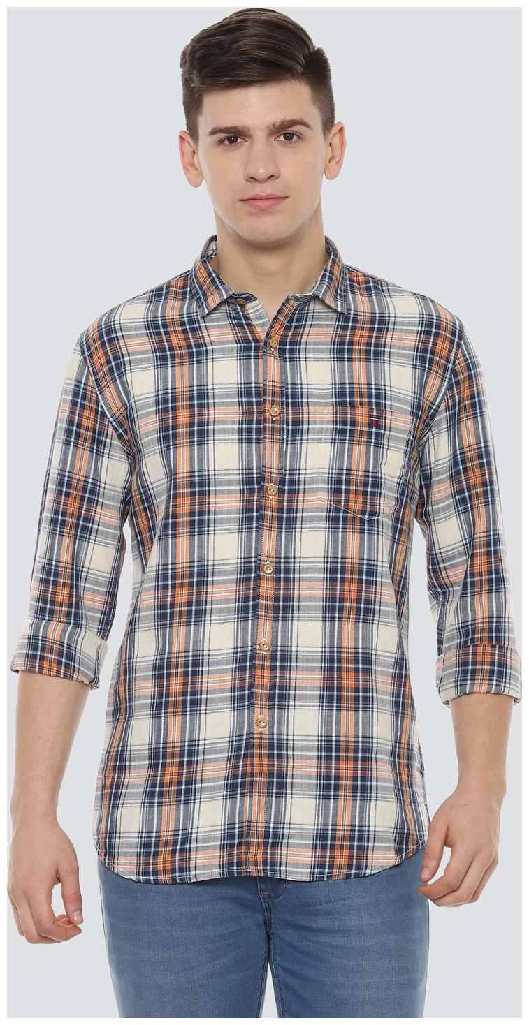 

Louis Philippe Men Beige Checked Super Slim Fit Casual Shirt