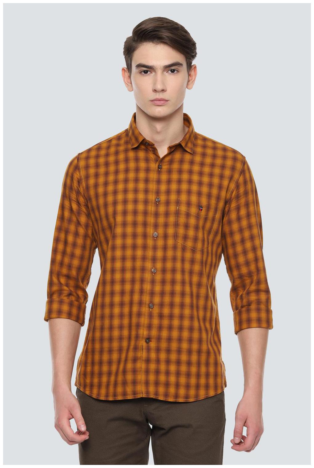 

Louis Philippe Men Yellow Checked Super Slim Fit Casual Shirt