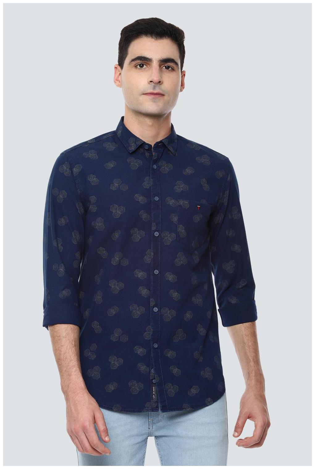 

Louis Philippe Men Navy Blue Printed Super Slim Fit Casual Shirt