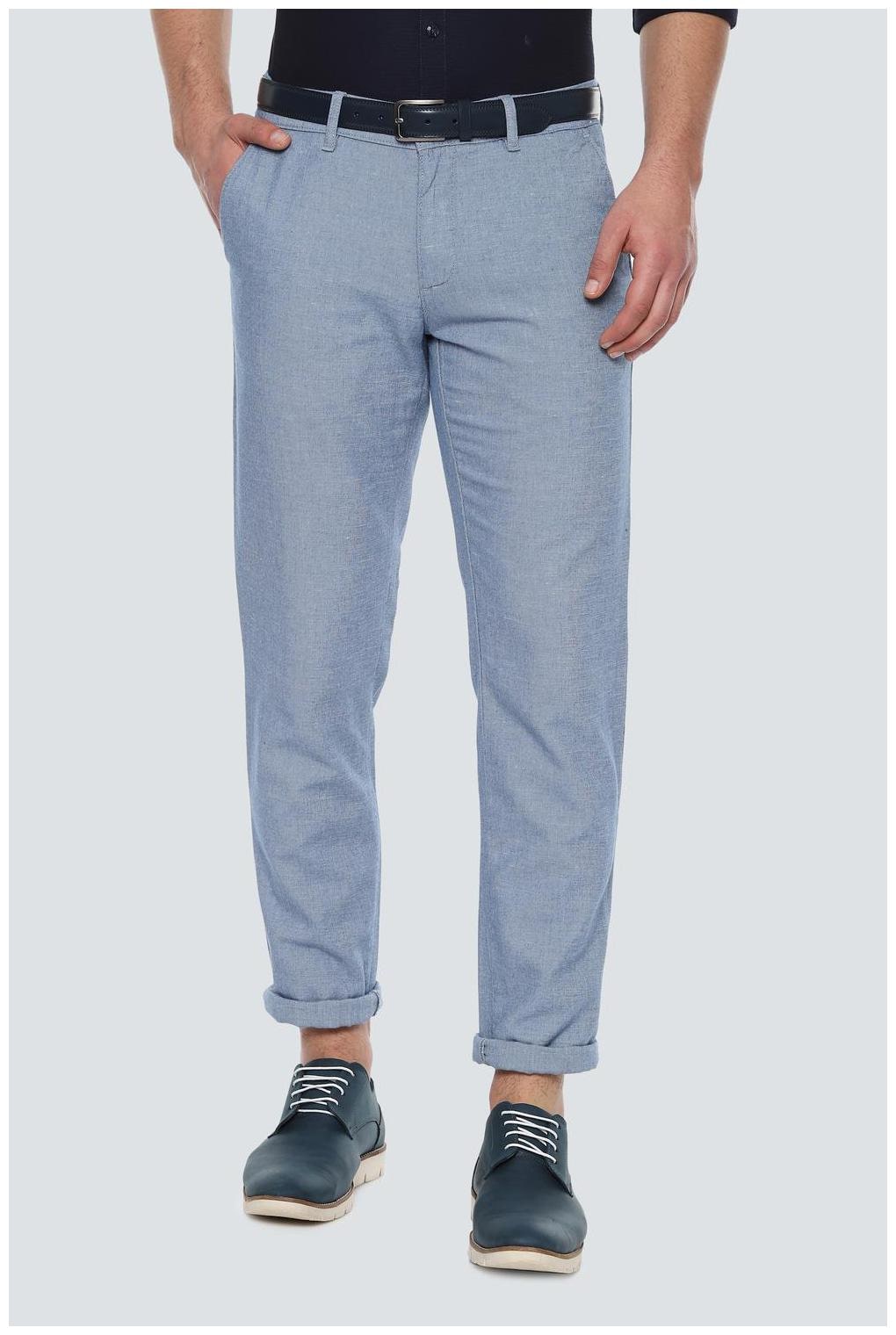 

Louis Philippe Men Blue Textured Slim fit Regular trousers