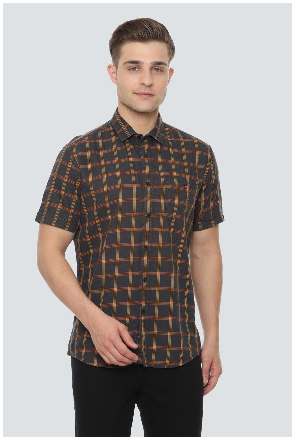 

Louis Philippe Men Grey Checked Slim Fit Casual Shirt