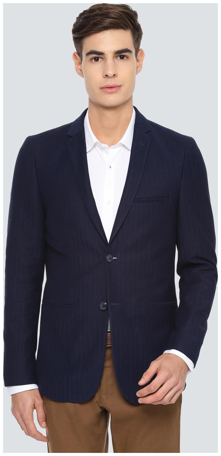 

Louis Philippe Men Blue Textured Super slim fit Single Breasted Blazer