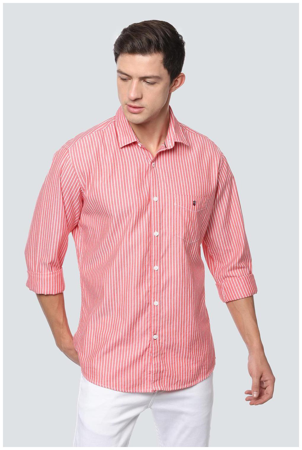 

Louis Philippe Men Orange Vertical Stripes Slim Fit Casual Shirt