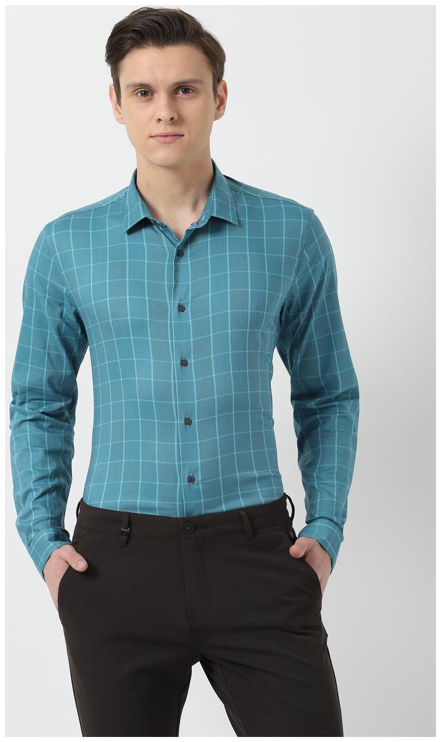 

Louis Philippe Men Blue Checked Super Slim Fit Casual Shirt