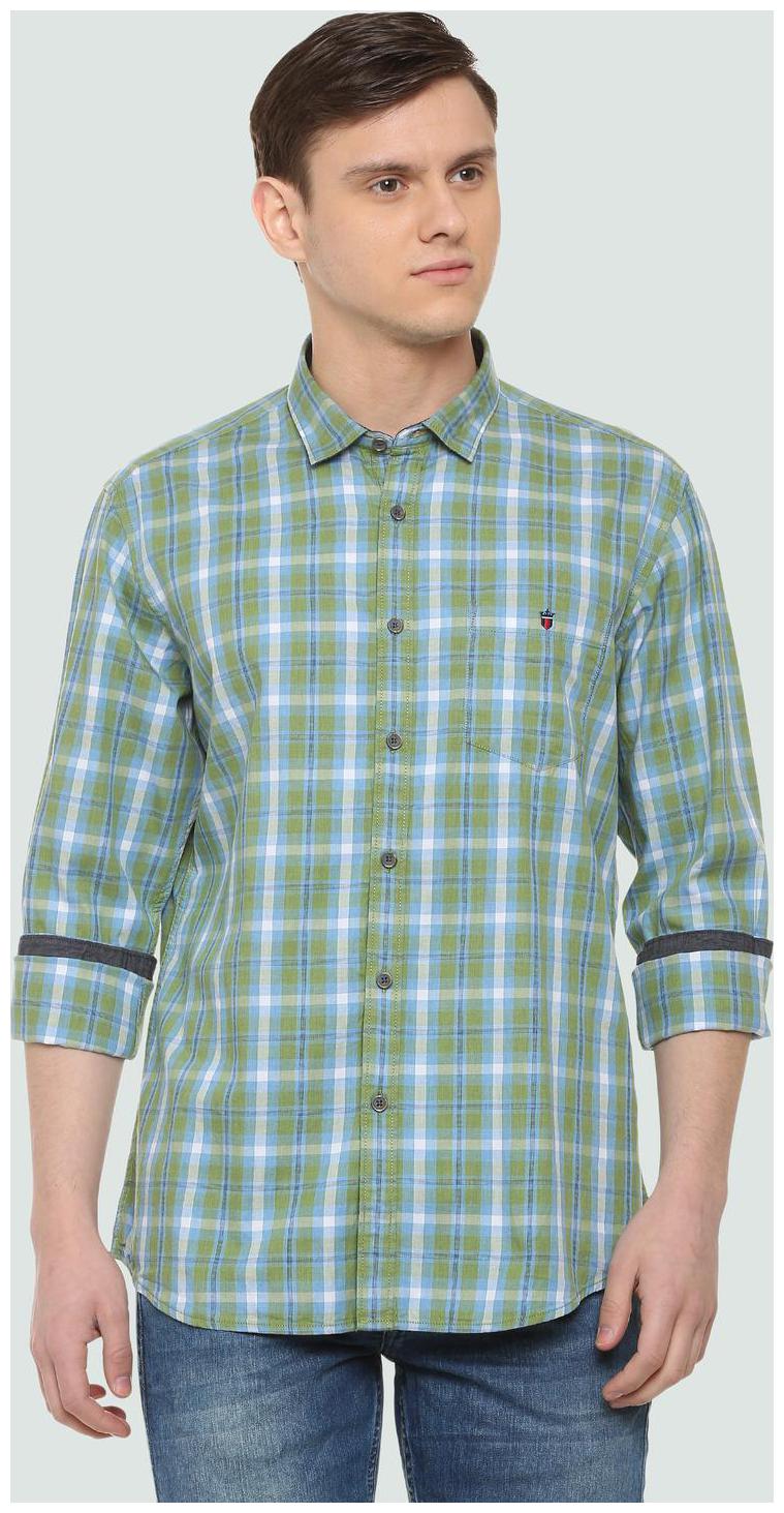 

Louis Philippe Men Green Checked Slim Fit Casual Shirt