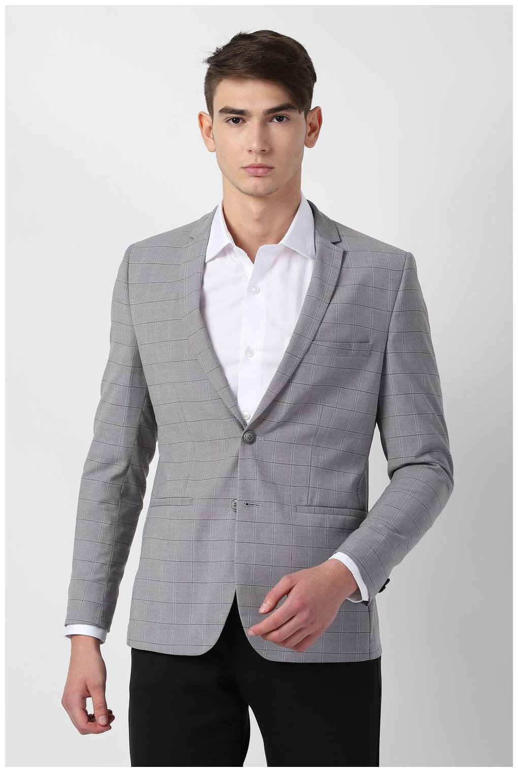 

Louis Philippe Men Grey Checked Super slim fit Single Breasted Blazer